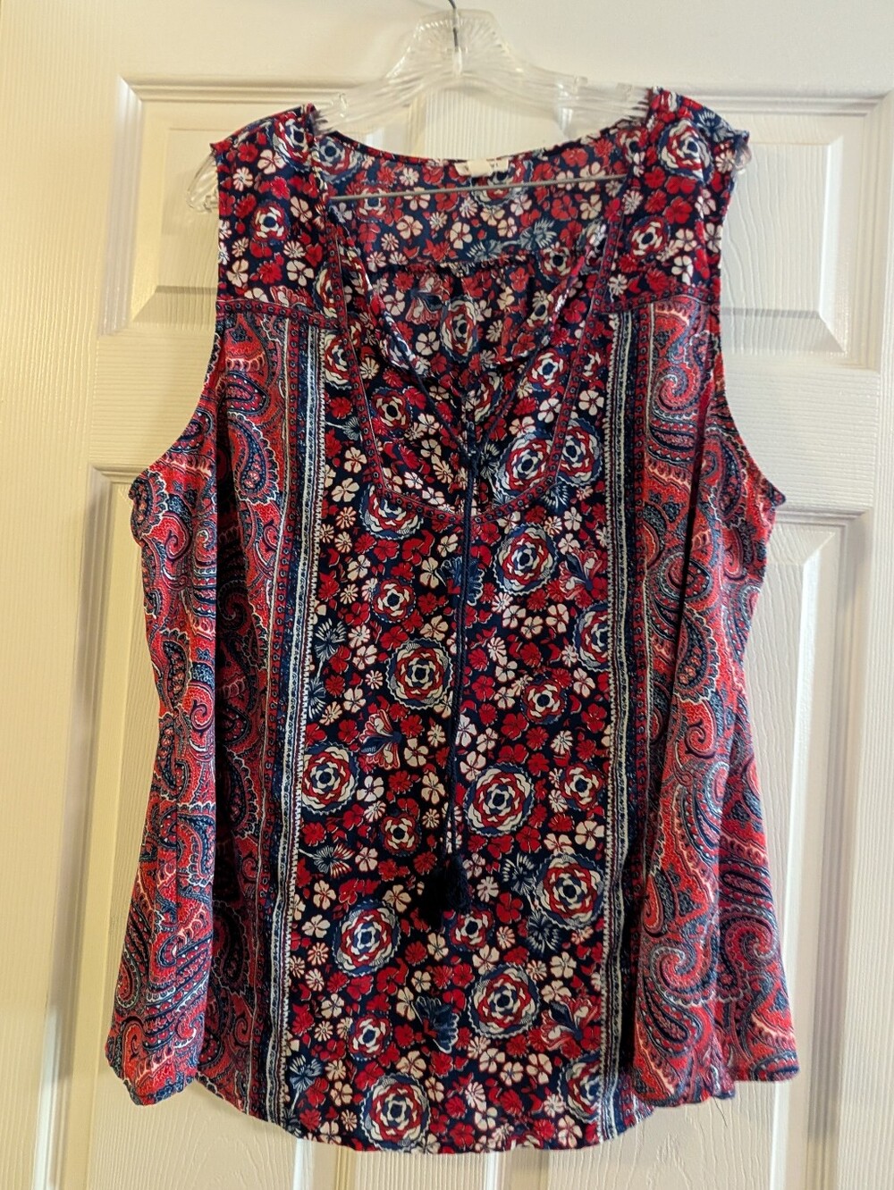 Westport Patriotic Red Navy Paisley Floral Blouse Top 2X